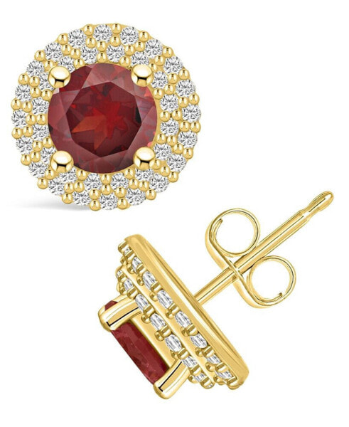 Garnet (2-1/5 ct. t.w.) and Diamond (1/2 ct. t.w.) Halo Stud Earrings in 14K Yellow Gold