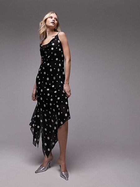 Topshop sheer midi slip dress in mono spot