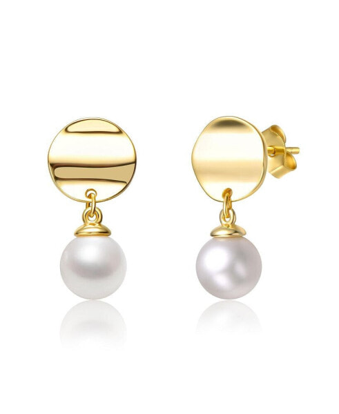 Sterling Silver & 14K Gold-Plated White Freshwater Pearl Double Drop Earrings with Gold Medallion Coin