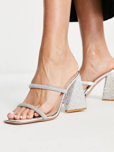 Simmi London Peruvian embellished strappy mules in silver