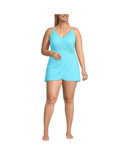 Plus Size Chlorine Resistant Tulip Wrap Swim Dress One Piece Swimsuit