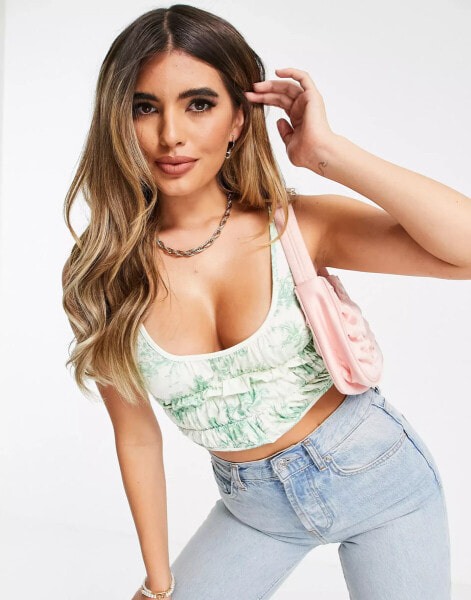 ASOS DESIGN co-ord corset waist cami top in toile de juoy print