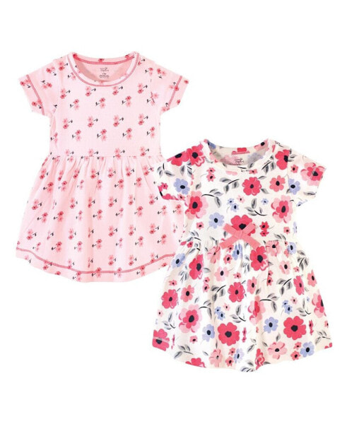 Baby Girls Baby Organic Cotton Short-Sleeve Dresses 2pk, Floral Dot