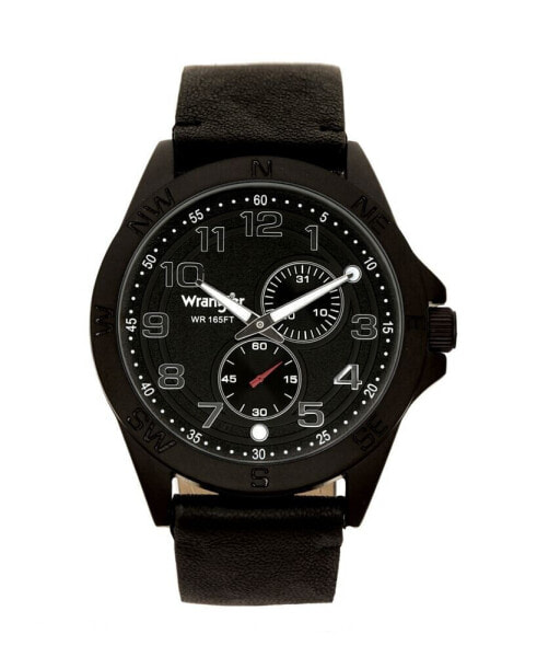 Часы Wrangler Black Faux Leather Strap Watch  48MM