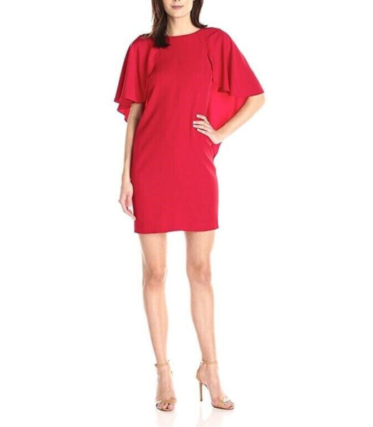 Calvin Klein Women's Red Straight Dress with Cascade Sleeve 125890 Sz 4 $134