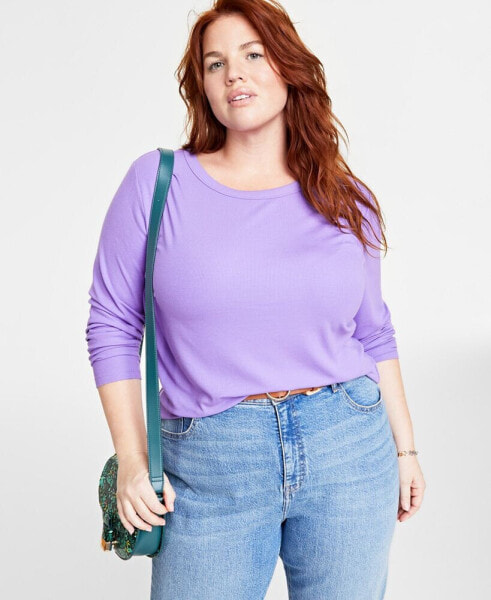 Plus Size Ribbed Long-Sleeve T-Shirt, Created for Macy's