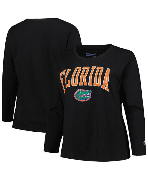 Women's Black Florida Gators Plus Size Arch Over Logo Crew Neck Long Sleeve T-shirt