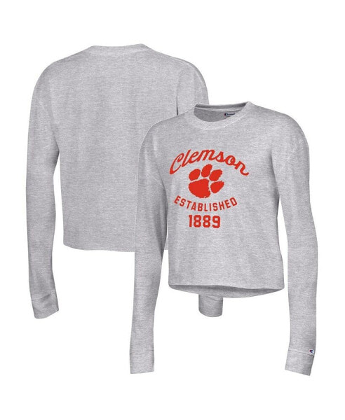 Women's Gray Clemson Tigers Boyfriend Cropped Long Sleeve T-shirt