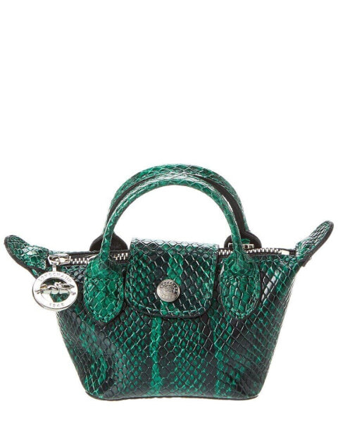 Longchamp Le Pliage Cuir Exotiq Xxs Snake-Embossed Leather Pouch Women's Green