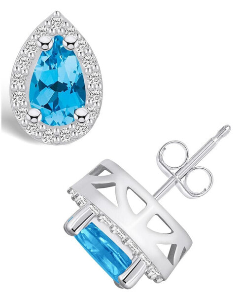 Topaz (2-1/10 ct. t.w.) and Diamond (1/3 ct. t.w.) Halo Stud Earrings in 14K White Gold