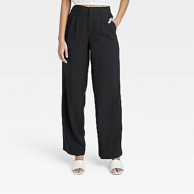 Women's High-Rise Straight Trousers - A New Day Black 14