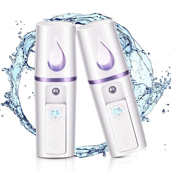 Pack of 2 Nano Face Mister Portable Mini Face Mist Steamer Handy Mist Sprayer with Mirror Design Moisturising and Hydrated for Eyelash Extension (White)