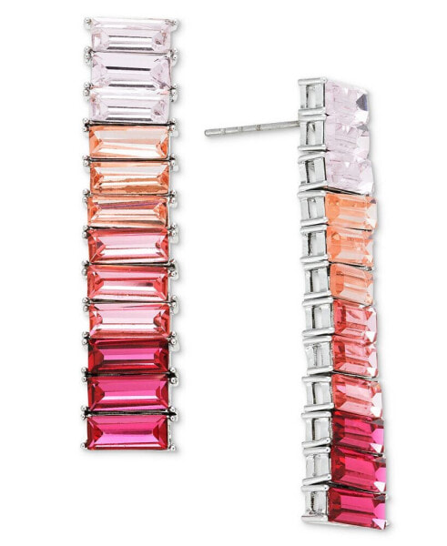 Silver-Tone Baguette Crystal Linear Drop Earrings, Created for Macy's