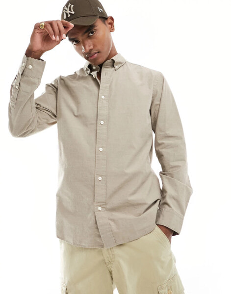 Selected Homme Slimrick poplin shirt in tan