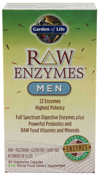 Garden of Life RAW Enzymes Men Комплекс из 22 пищеварительных  ферментов и пробиотиков для мужчин 90  растительных капсул