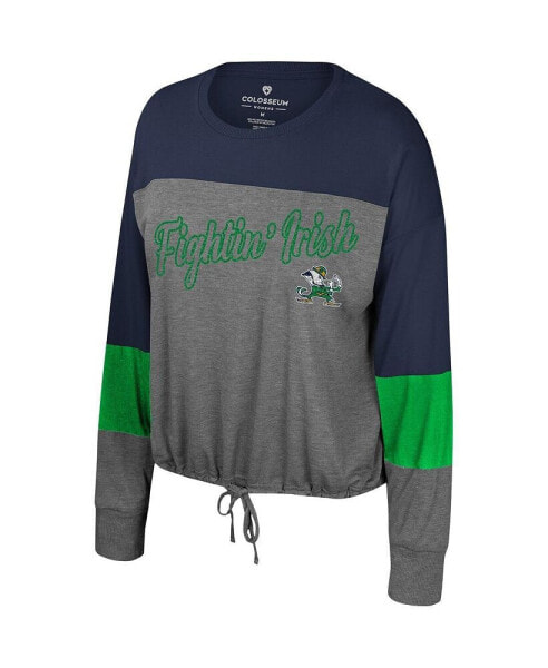 Women's Gray Notre Dame Fighting Irish Twinkle Lights Tie Front Long Sleeve T-shirt