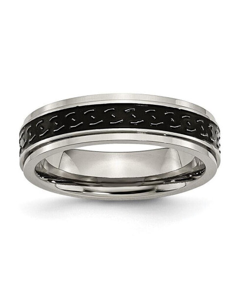 Titanium Black Enamel Braid Design Ridged Edge Band Ring