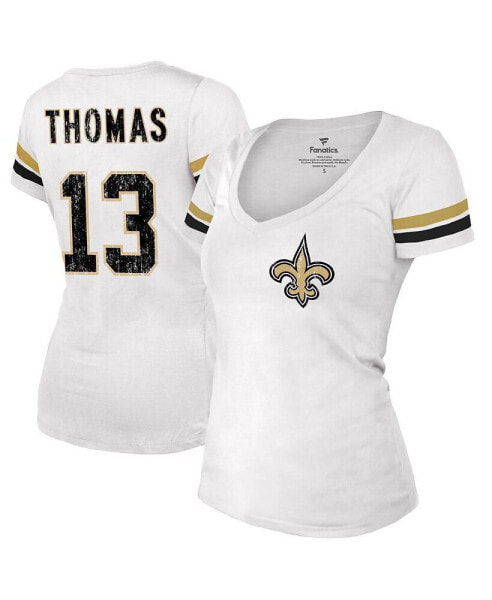 Women's Threads Michael Thomas White New Orleans Saints Fashion Player Name and Number V-Neck T-shirt