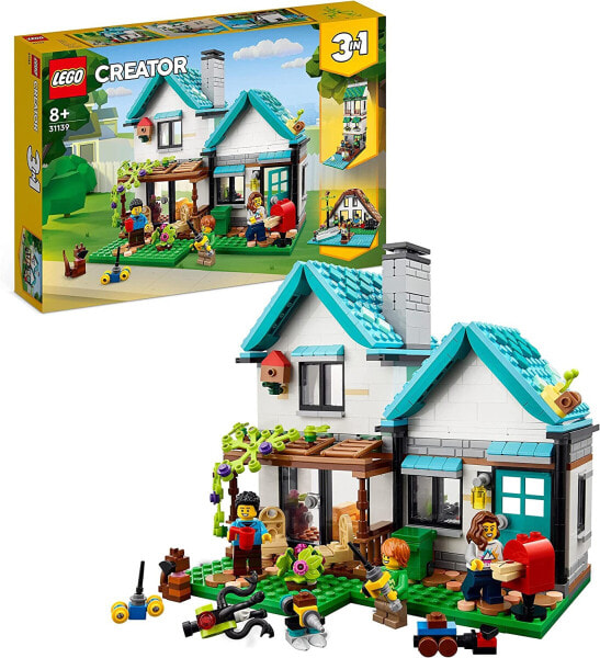 LEGO Creator 3-in-1 Cosy House Set, Model Kit with 3 Different Houses Plus Family Mini Figures and Accessories, Gift for Children, Boys and Girls 31139