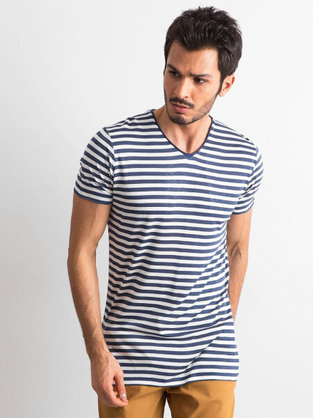Мужская футболка повседневная синяя в полоску Factory Price T-shirt-M019Y03021311