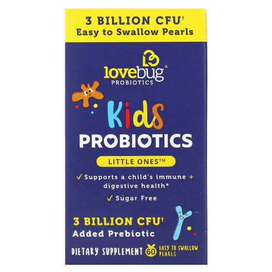 LoveBug Probiotics, пробиотики для детей, 3 млрд КОЕ, 60 жемчужин, которые легко глотать