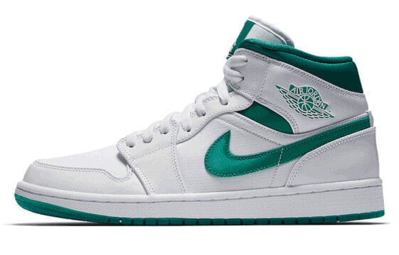 Кроссовки Nike Air Jordan 1 Mid White Mystic Green (Белый, Зеленый)