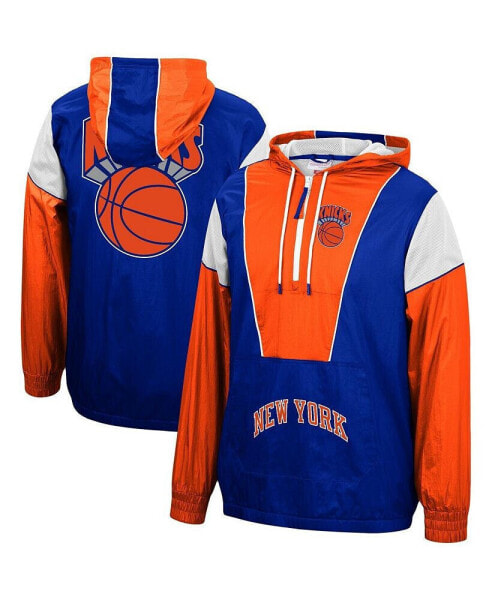 Men's Blue, Orange New York Knicks Hardwood Classics Highlight Reel Windbreaker Half-Zip Hoodie Jacket