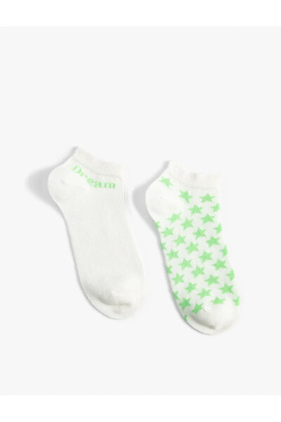 2'li Patik Çorap Seti Yıldız Desenli Sloganlı