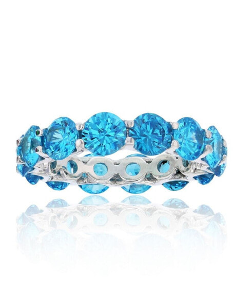 Blue Cubic Zirconia Eternity Band in Rhodium Plated Sterling Silver