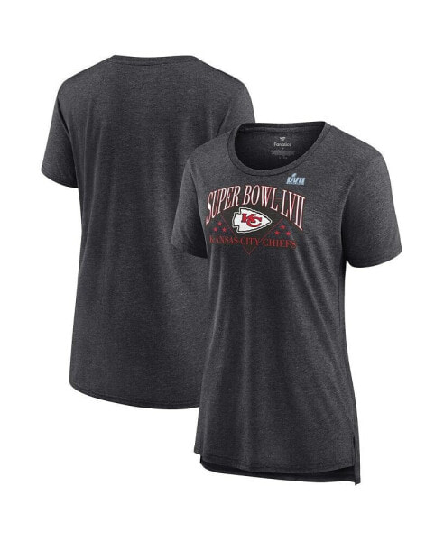 Women's Heather Charcoal Kansas City Chiefs Super Bowl LVII Strategy Tri-Blend T-shirt