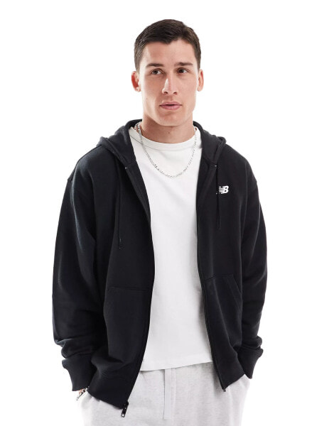 New Balance sport essentials logo french terry full zip in black