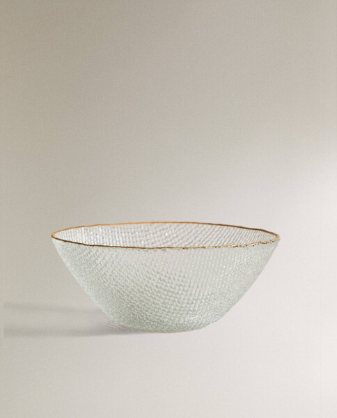 Raised glass bowl with gold rim