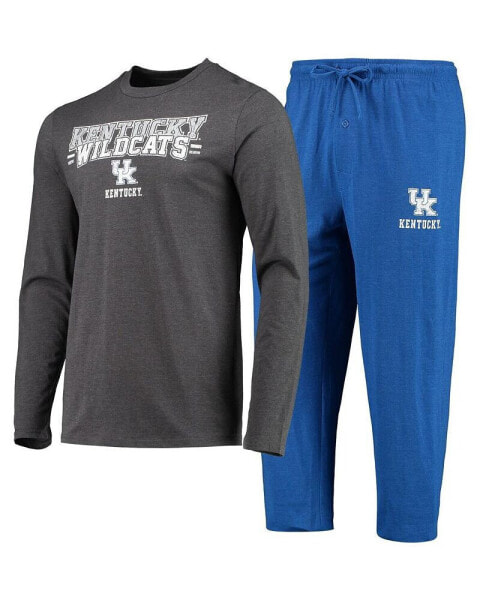 Men's Royal, Heathered Charcoal Distressed Kentucky Wildcats Meter Long Sleeve T-shirt and Pants Sleep Set