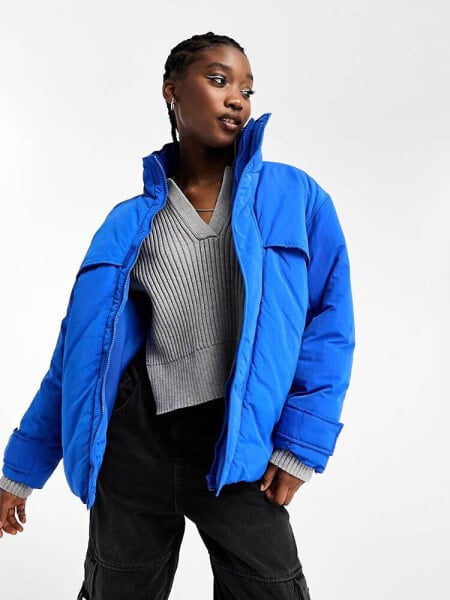Weekday Windy oversized padded windbreaker jacket in blue