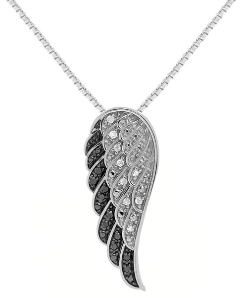 Macy's black Diamond (1/10 ct. t.w.) & White Diamond (1/20 ct. t.w.) Wing 18" Pendant Necklace in Sterling Silver
