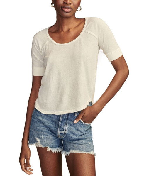 Women's Cotton Raglan-Sleeve Scoop-Neck Top