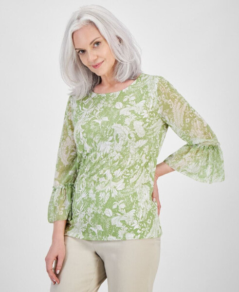 Women's Trop Toile Bell-Sleeve Top, Created for Macy's