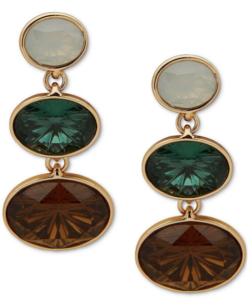 Gold-Tone Multicolor Stone Triple Drop Earrings