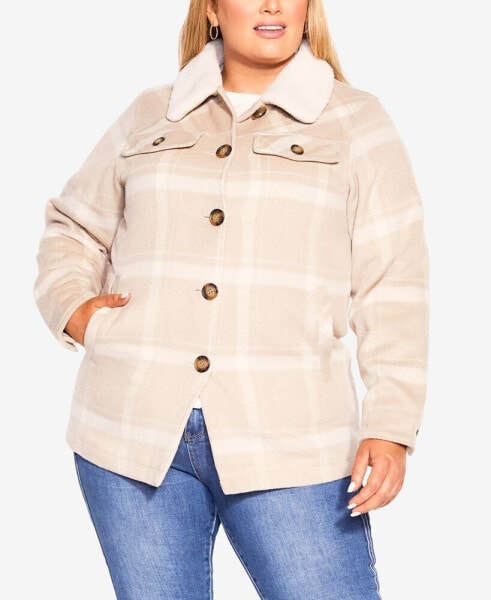 Plus Size Faux Wool Plaid Jacket