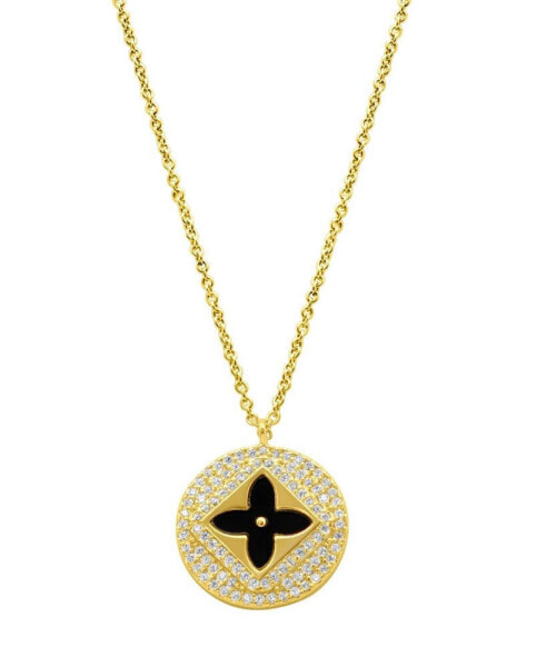 14K Gold-Plated Black Inlay Pave Clover Necklace