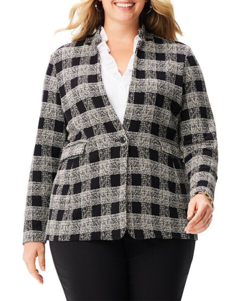 Nic+Zoe Plus Perfectly Plaid Knit Linen-Blend Blazer Women's