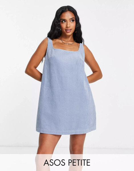 ASOS DESIGN Petite a-line cord pinny dress in blue