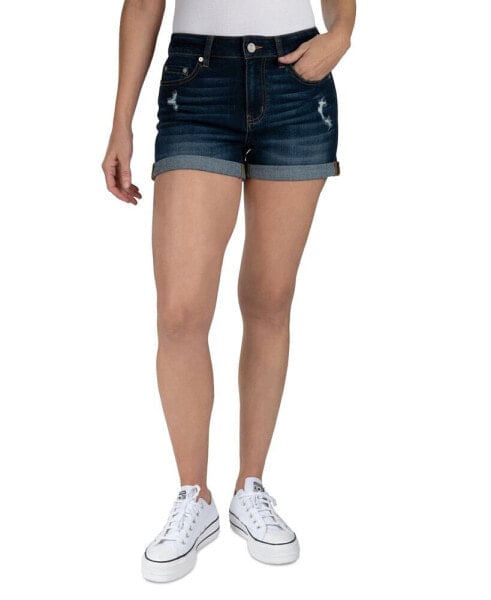 Women's High-Rise Rolled-Cuff Distressed Denim Jeans