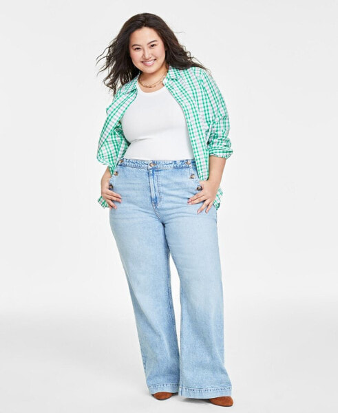 Plus Size Sailor High-Rise Wide-Leg Jeans, Created for Macy's