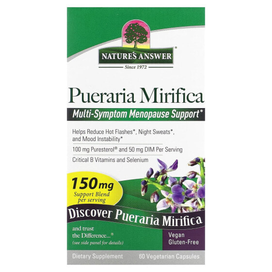 Витамины и БАДы Регуляция гормонального фона Nature's Answer Pueraria Mirifica, 150 мг, 60 капсул (вегетарианские)