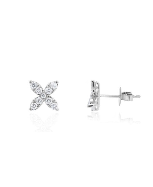 Diamond Flower Petal Stud Earrings