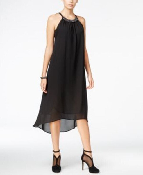 Fair Child Women's Embellished High Low Sleeveless Shift Dress Black M