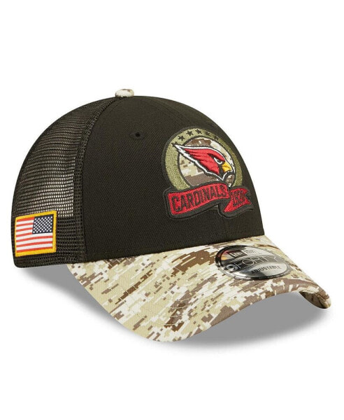Men's Black, Camo Arizona Cardinals 2022 Salute To Service 9FORTY Snapback Trucker Hat