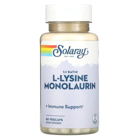 Solaray, L-лизин и монолаурин, в соотношении 1:1, 60 вегетарианских капсул
