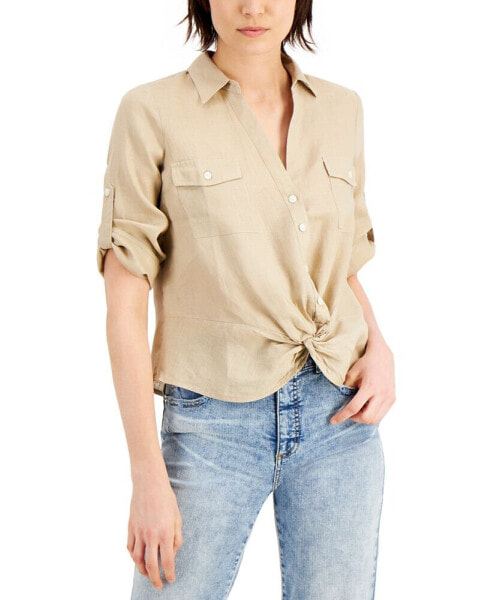 Women's Linen Twist-Hem Blouse, Created for Macy's